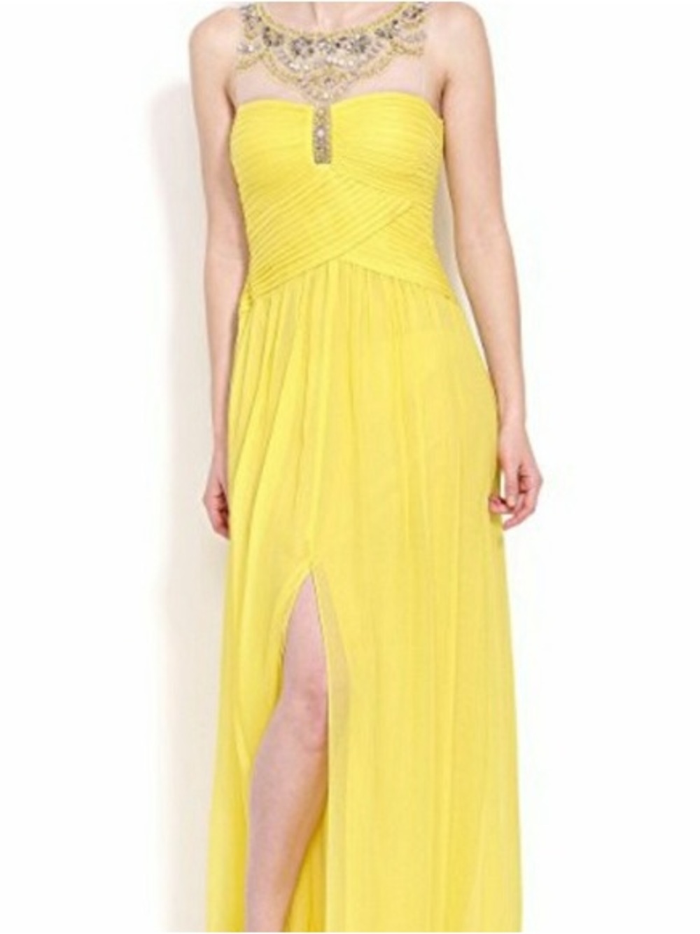 BCBGMAXAZRIA Beaded Embellished Yellow Maxi Dress – Size 12